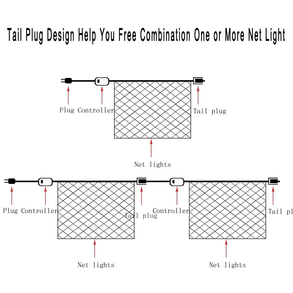 Net LED String Lights 8Modes 220V 1.5x1.5m 3X2M Festival Christmas Decoration New Year Wedding Party Waterproof