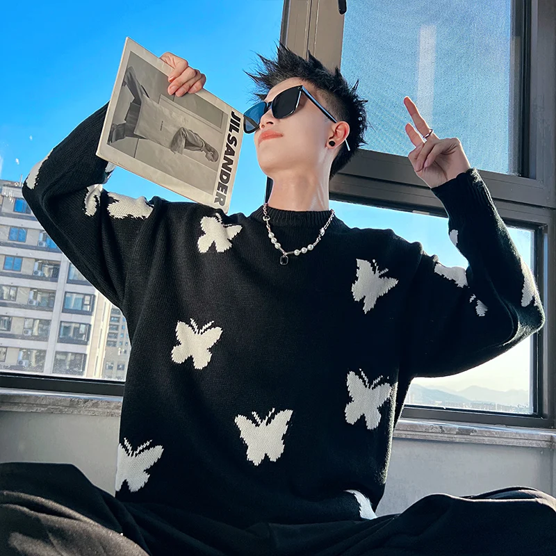 

Мужской вязаный свитер свободного кроя с круглым вырезом, базовый слой, нижняя одежда, повседневный, весенне-осенний, комфортный трикотаж