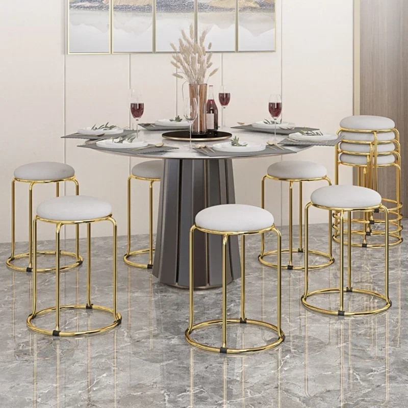 Beauty Salon Gold Luxury Velvet Dining Chair Bar Stool Dresser Dining Chair Low Stool Entrance Muebles Nordic Furniture YH