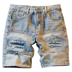 Jeans Luxury 2023 Summer Thin Men's Jeans Shorts Casual Korean Slim Punk Ripped Hole Cargo Knee Length Denim Shorts with Holes