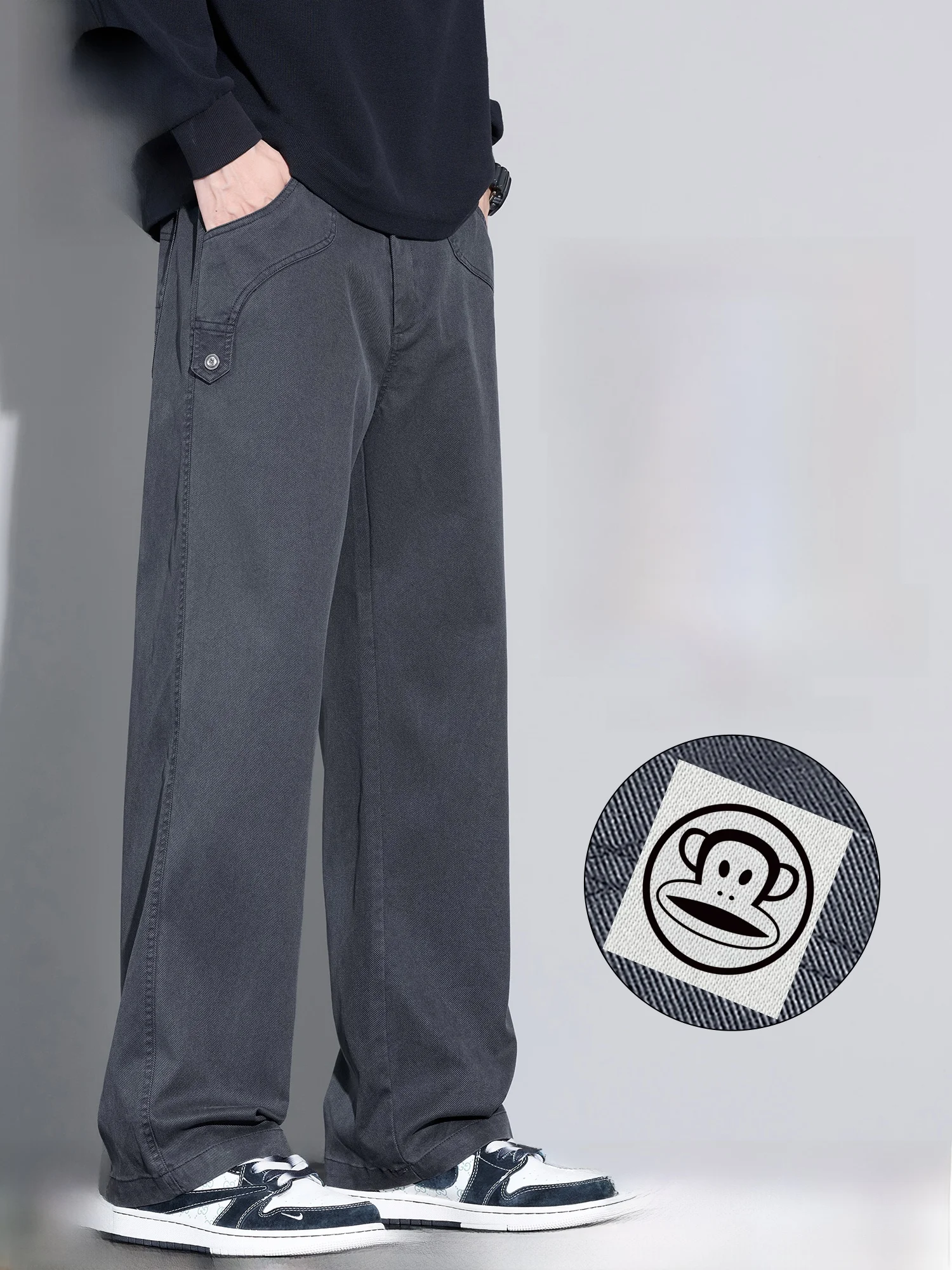 

Мужские повседневные брюки Paul Frank свободного прямого кроя, рабочая одежда, весна-лето, ткань Lenzing, эластичный пояс, молодежный стиль