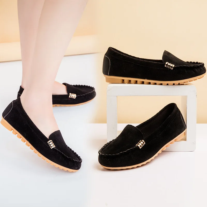 

Autumn Shallow Mouth One Step Stepping Large Size Women's Single Shoes Black Soft Soled Comfortable Durable Flat Shoes Sneakers