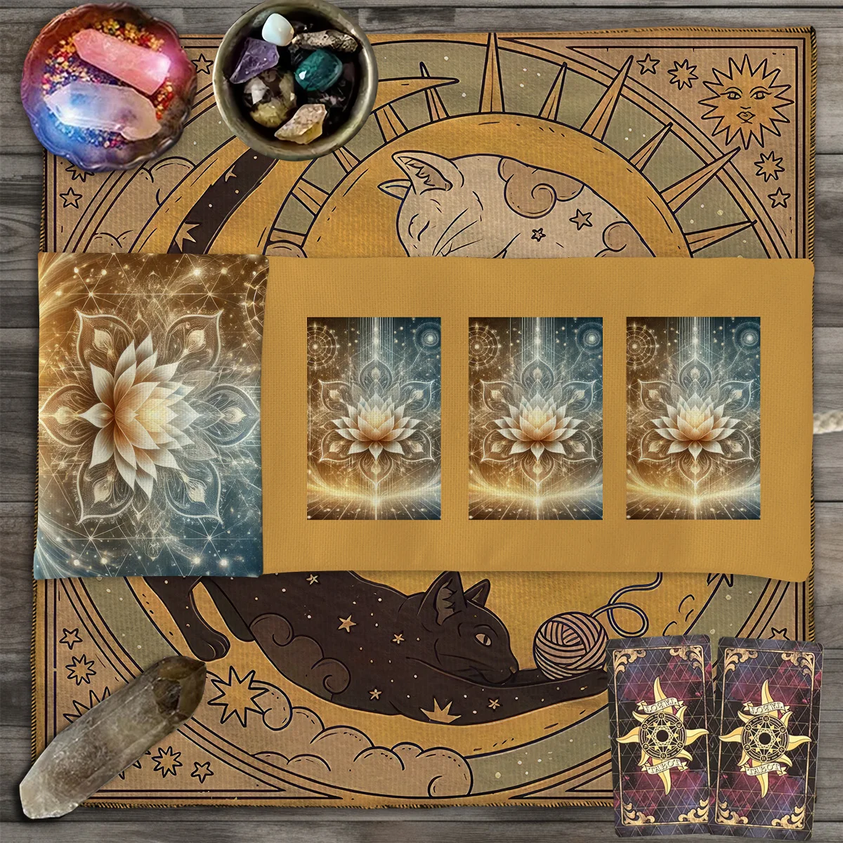 Golden Lotus Tarotkarten Aufbewahrungstasche Geometrische Linien Tarot Aufbewahrungstasche Mandala Muster Wahrsagerei Tasche