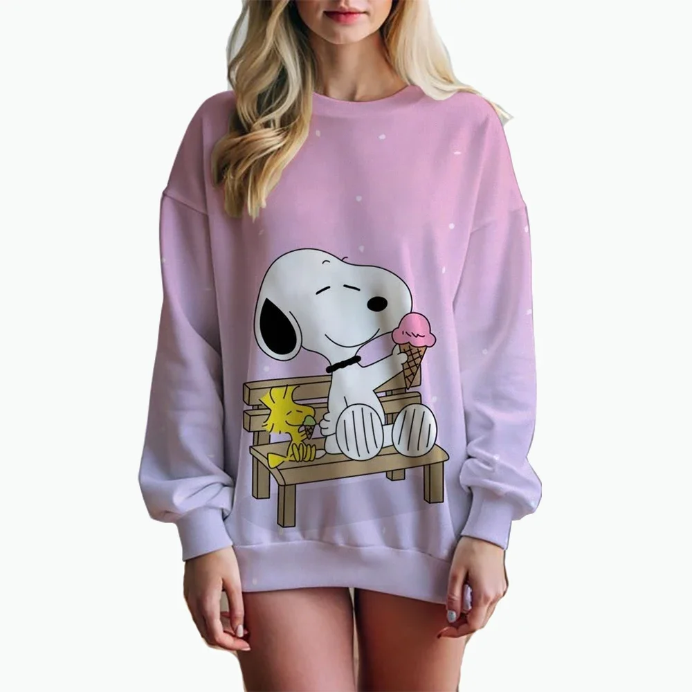 Snoopy Cartoon Anime Women's Hoodie Autumn Winter Edition Women's Round Neck Hoodie 2025 New Fashion Couple round neck pullover