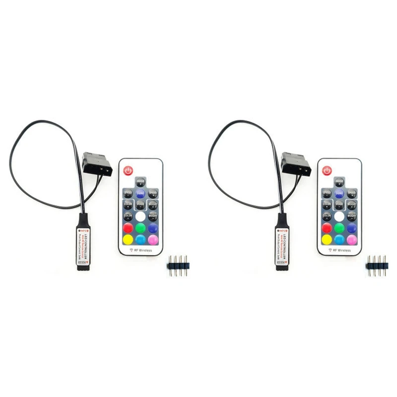 2X Computer Fan Lighting Effect Controller,5V 3-Pin/12V 4-Pin RGB Fan Equipment Wire Control/Remote Controller