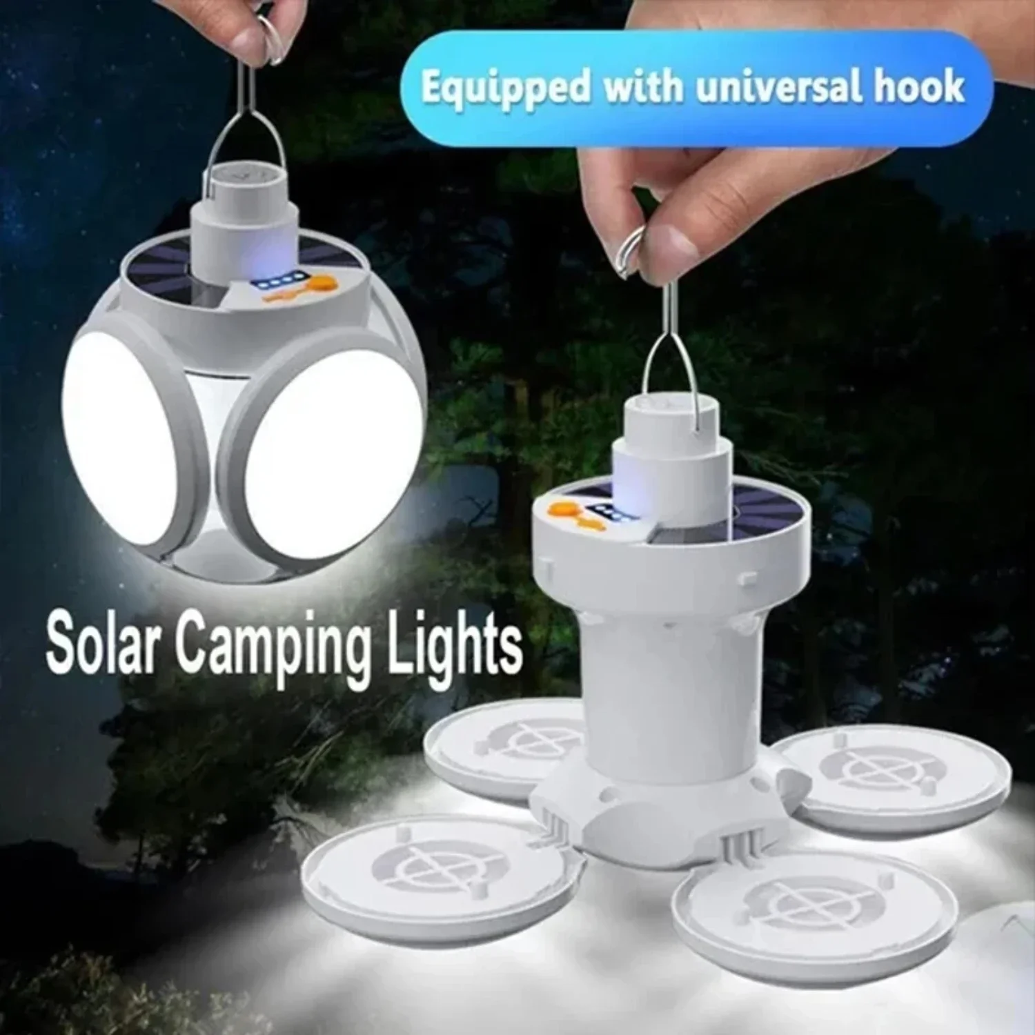 Solar Outdoor Folding Light Portable USB Rechargeable  Camping Torch Emergency Lamp  Power Outages  Bulb Search Lights