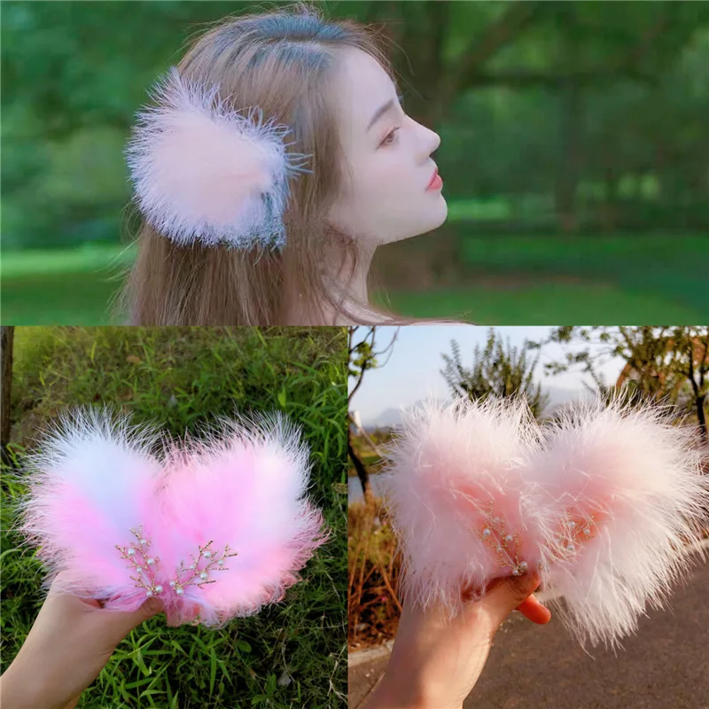 1 pz New Feather headwear fermagli per capelli Sen Fairy side clip girl student hanfu ornamenti per capelli net red fairy hair clips all\'ingrosso