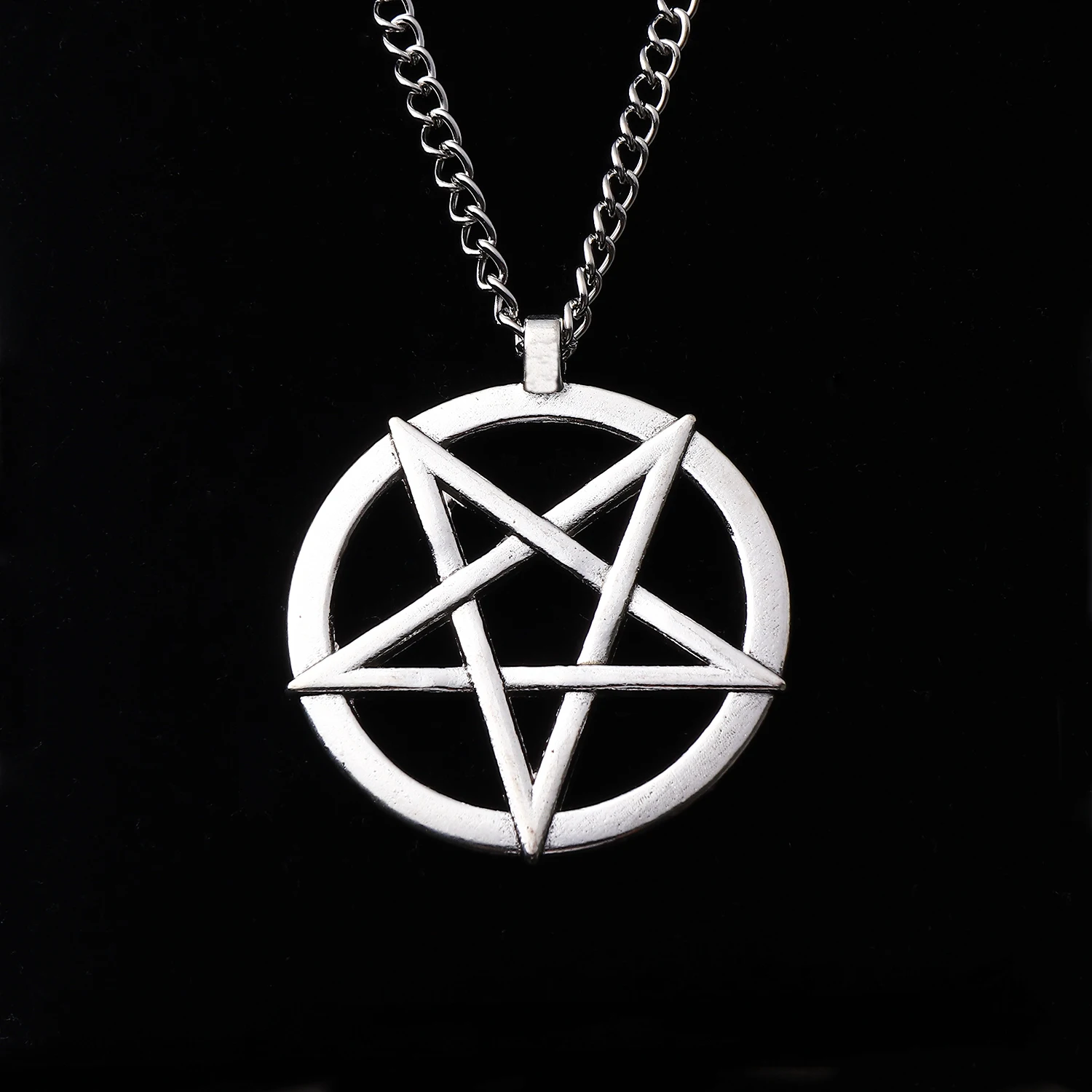 Large Pentacle Pentagram Round Star Of David Pendant Necklace Adjustable Length Long Jewelry Choker Link Chain Lagenlook 34\