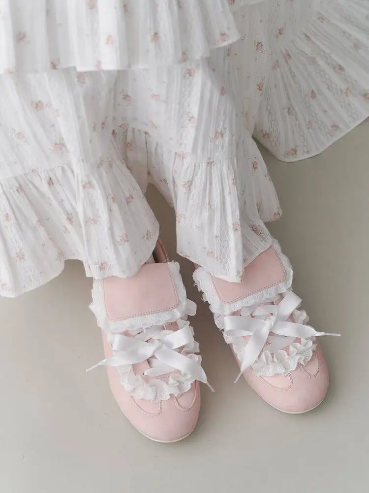 Japanese Sweet Girly Lolita Lace Butterfly Lace Lace Casual Shoes Ladies Everyday Commuter Ballet Style Flat Shoes for Women