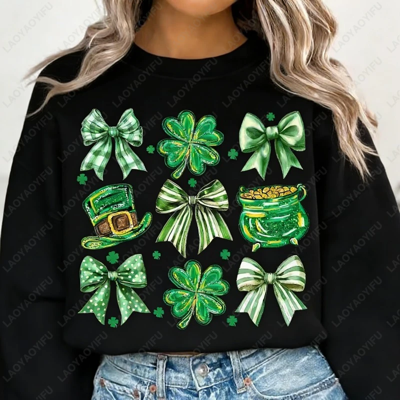 パトリックの日 シャムロック ラッキーボウ トレンディ カジュアル 冬 プルオーバー アイリッシュ クラシック ブラッシュストローク グリーンデイ キュート レディース フーディー ロパ ムヘール