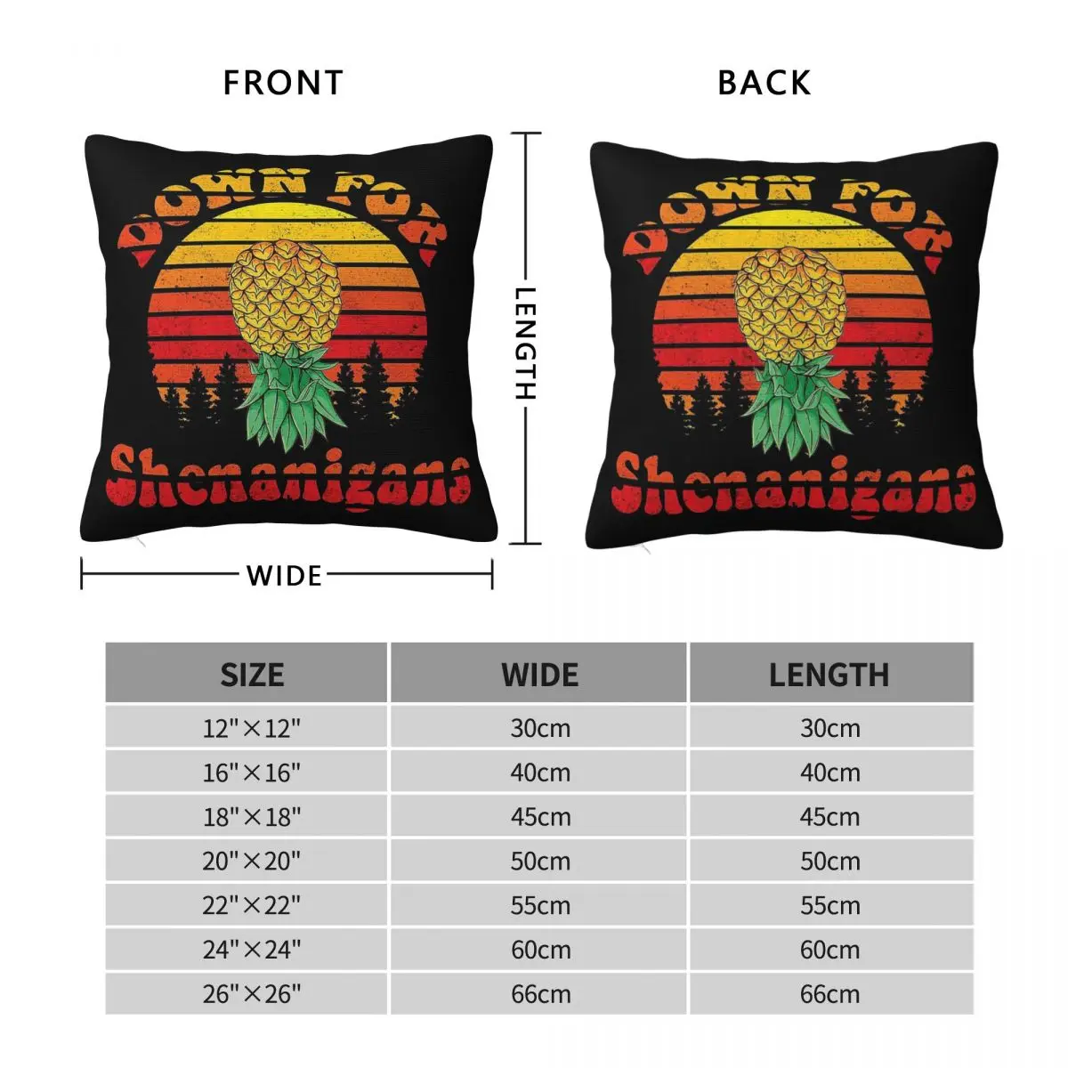 Down For Shenanigans Pineapple Square Pillowcase Polyester Linen Velvet Printed Zip Pillow Case Sofa Seater Cushion Cover