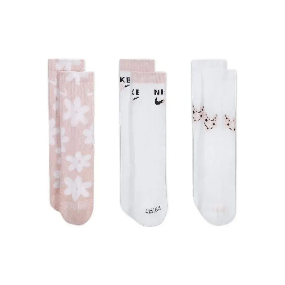 

Nike Macaron Rainbow Comfort Non-Slip Cotton Socks with White and Pink Floral Pattern, 3-Pack, Sports Socks DH6297-904