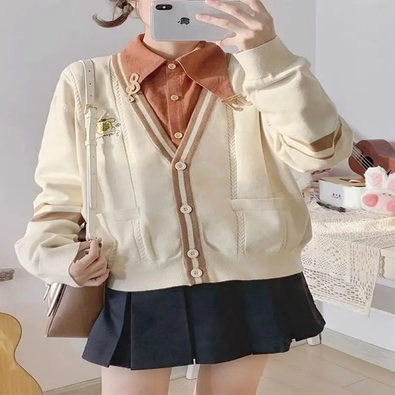 

Свитер Sanrio Cinnamoroll для женщин, вязаный кардиган, топ, кавайный, модный, с вышивкой, милый, в школьном стиле