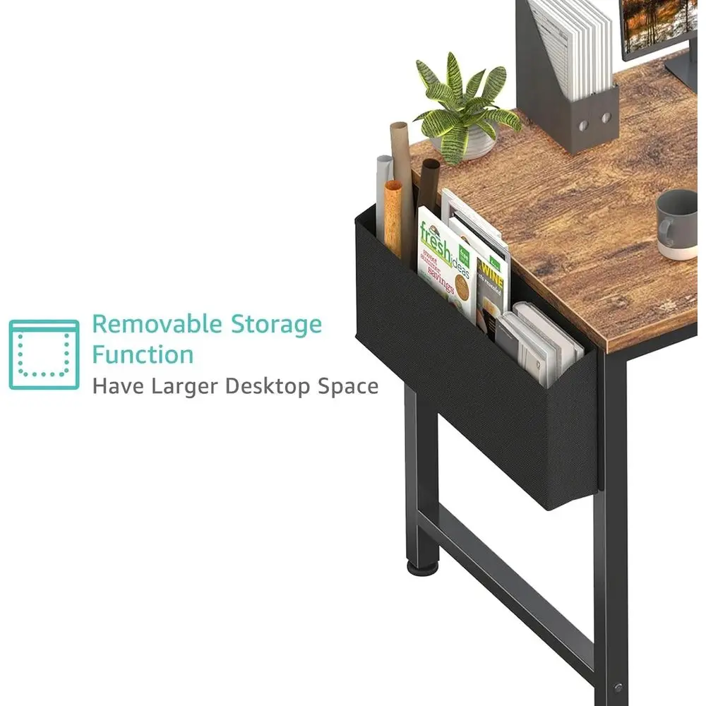 Brown 55 Study & Home Office Desk with Built-In Power Outlets for Computer Workstations