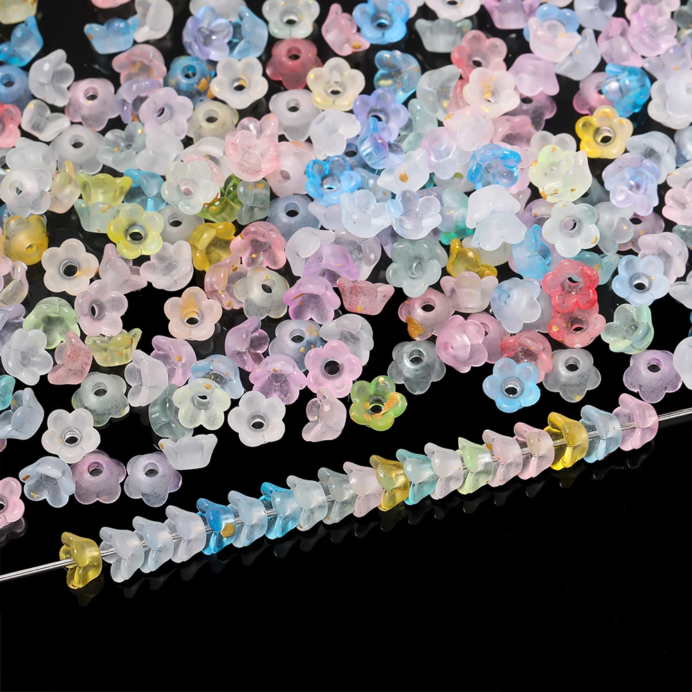 100pcs Gradient Color Flower Shaped Beads Caps Acrylic Spacer Beads for DIY Jewelry Earrings Bracelets Necklaces Making Findings