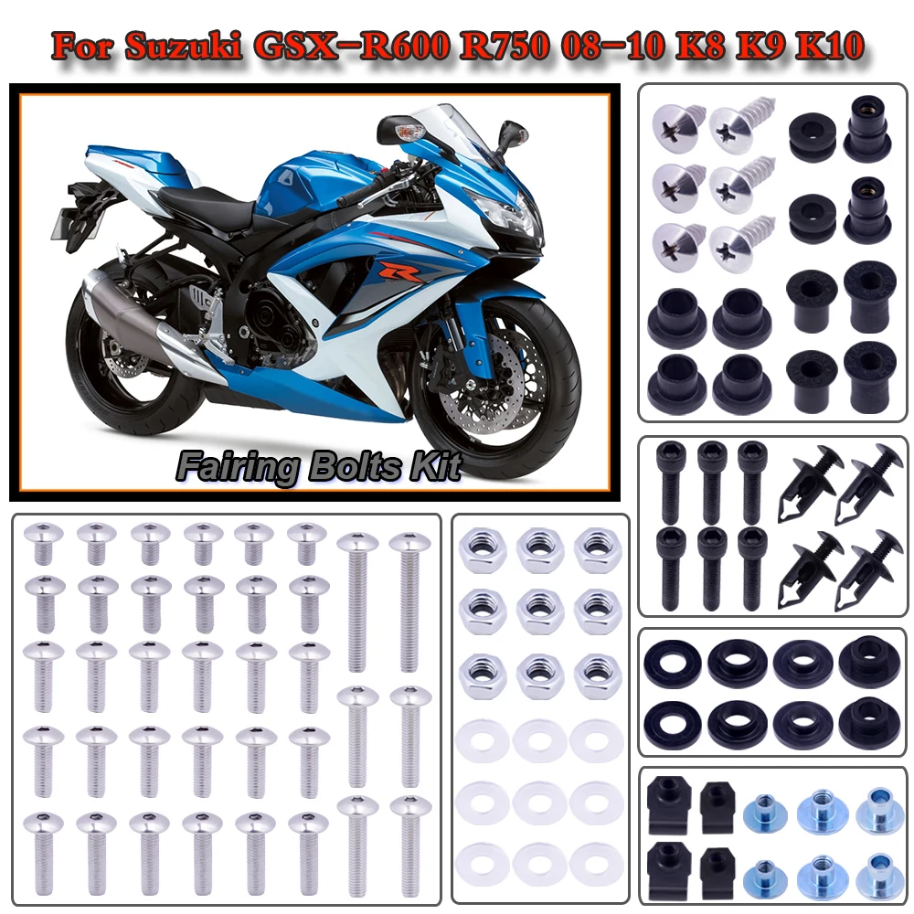 

For Suzuki GSX-R600/750 2008-2010 2009 K8 K9 K10 Motorcycle Stainless Complete Bodywork Fairing Bolt Kit Screws Clip