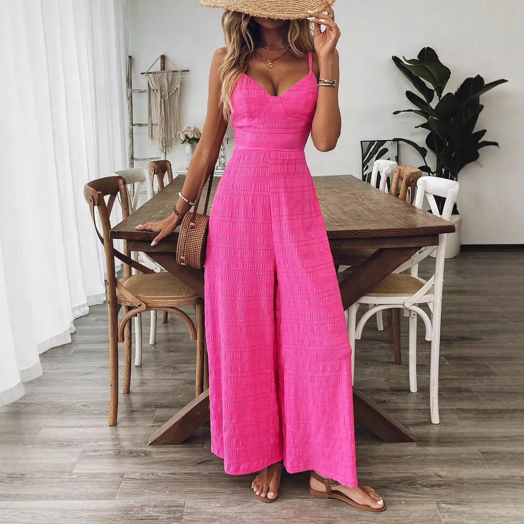 

Модный женский комбинезон с широкими штанинами, уличный стиль, высокая талия, длинные брюки, полиэстер, летняя коллекция