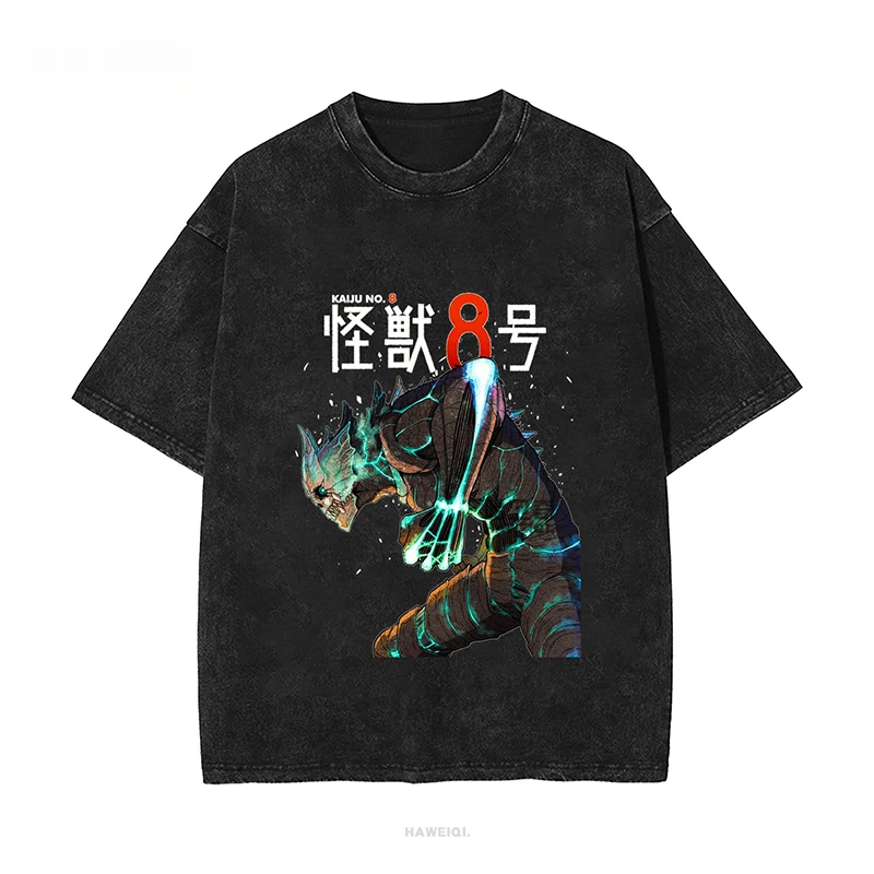 

Футболка KAIJU NO.8 Kaiju No.8 Hibino Kafka, периферийные футболки с короткими рукавами, винтажные футболки Wash Done, хлопковая уличная одежда