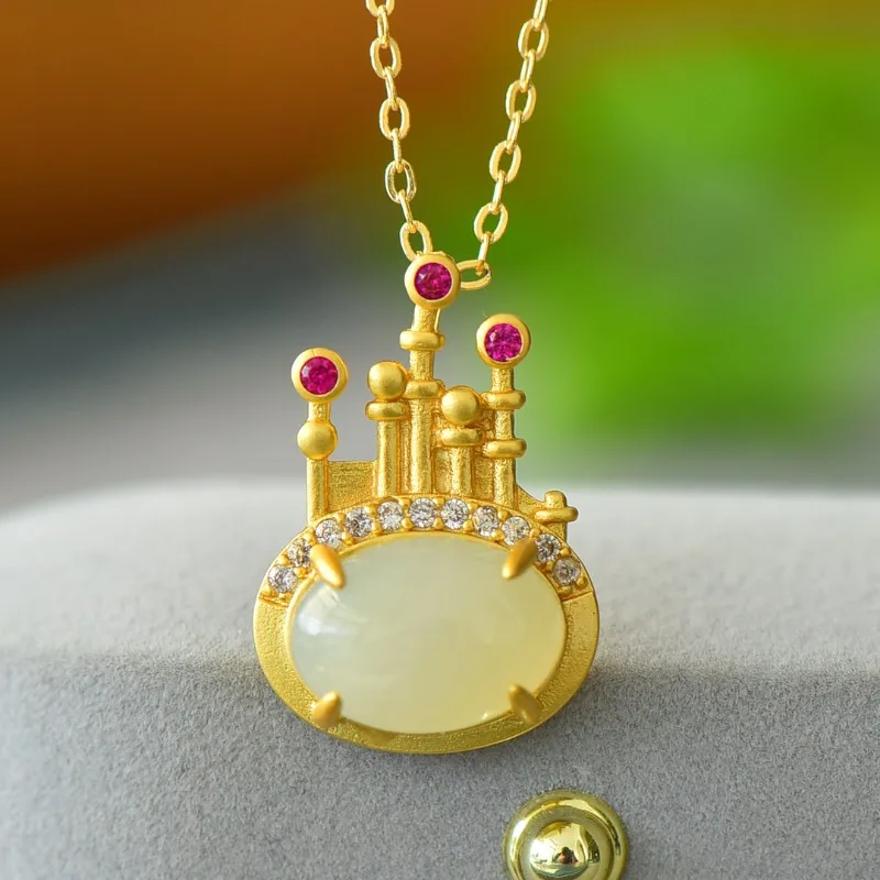 Copper Inlaid Natural Hetian Jade Dream Castle Fashion Pendant Versatile Women's Pendant