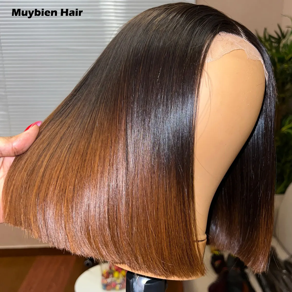 Ready to Wear 5by5 Lace Ombre Brown Straight Glueless Bob Super Double Drawn 100% Human Hair 13x4 HD Transparent Lace Front Wig