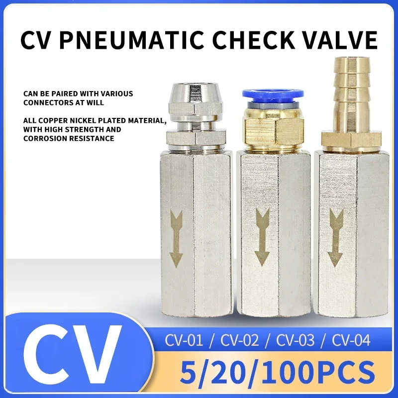 

Pneumatic Check Valve Brass 4m 6mm 8mm 10mm 1/4 3/8 1/2 Inch Pipe Fitting Adapter Single Way Valve for Air Compressor Air Tube