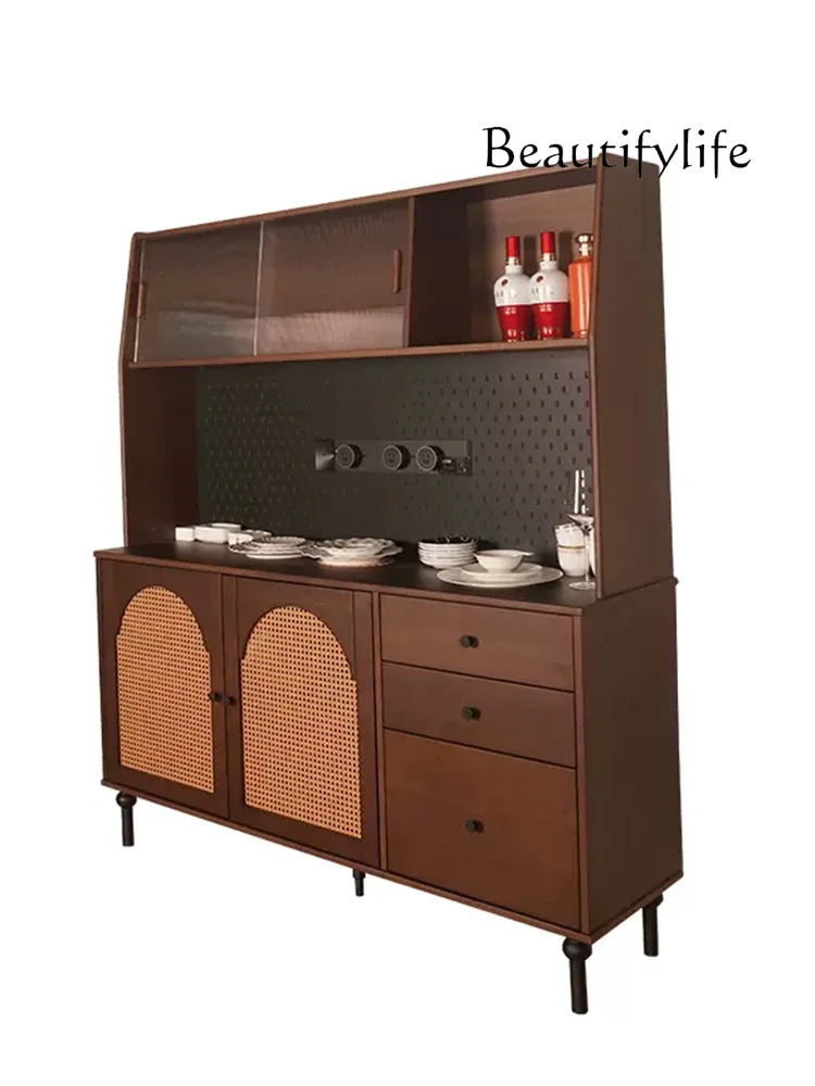 

American-Style Mid-Ancient Solid Wood Sideboard Cabinet Retro Storage Locker Living Room Wall Wine Cabinet