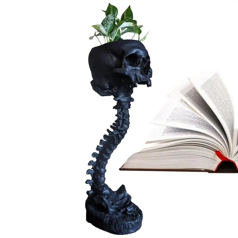 Spine Stand Skull Head Flower Pot Black Skeleton Scary Halloween Styles Home Decors Goth Spooky Decors Deep Polyresin Skulls Pot