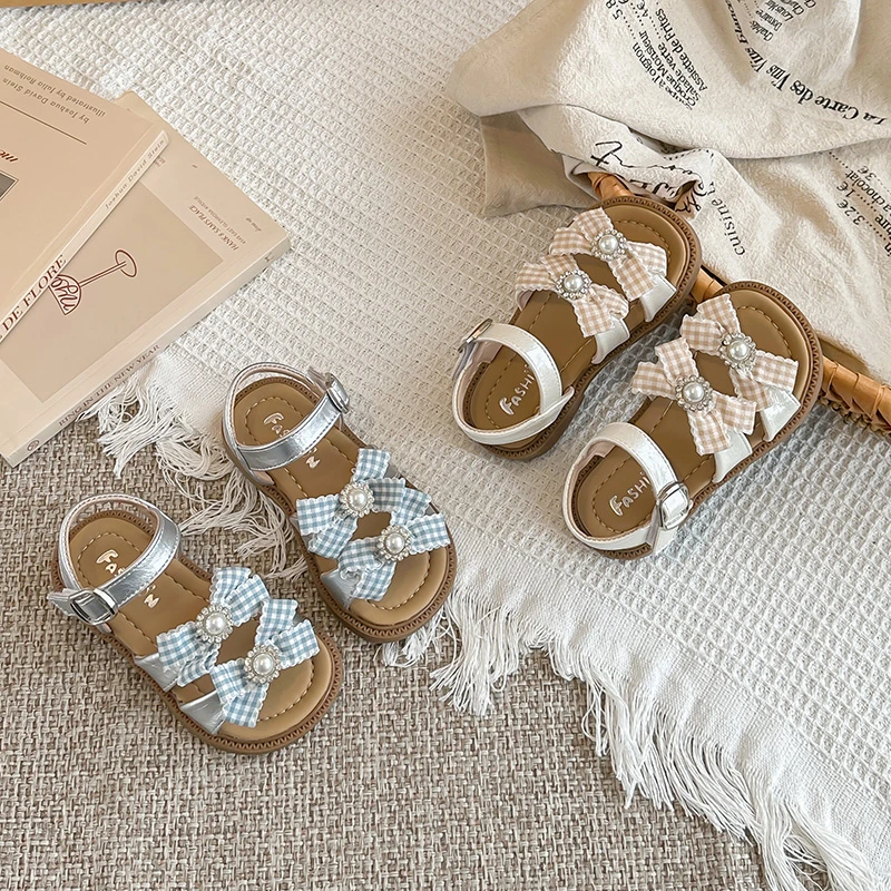 

Girls Beach Shoes Sweet Bows Open Toes Kids Princess Shoes Fashion Soft Sole 2026 Summer New Children Casual Sandals Non-slip