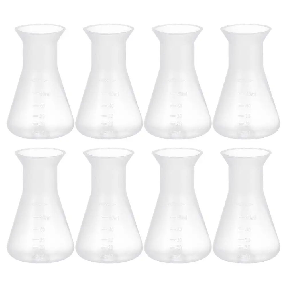 Juego de 8 Frascos Erlenmeyer de Plástico, Frascos Cónicos de Laboratorio con Cuello Estrecho, Frascos para Experimentos con Escala Precisa
