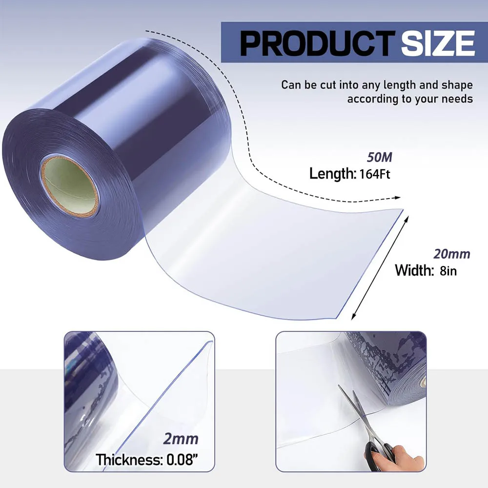 Freezer Curtain Plastic Door Strips Cold Temp Walk in Freezers Coolers Warehouse Door PVC Curtain 50m One Roll 200mm Anti-static