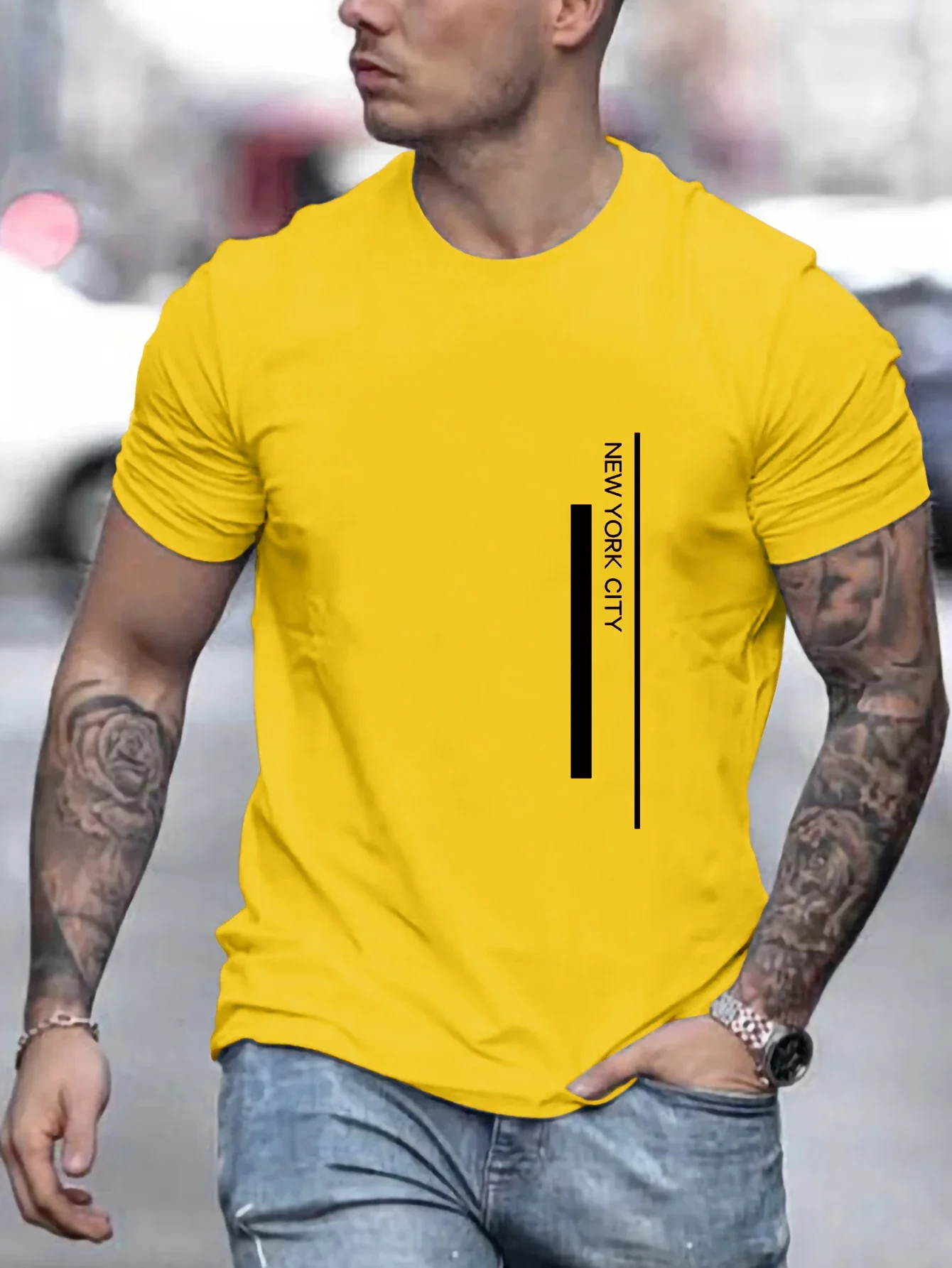 

Men's Summer NEW WORK CITY Print Casual Fit Round Neck Short Sleeve T-shirt Top