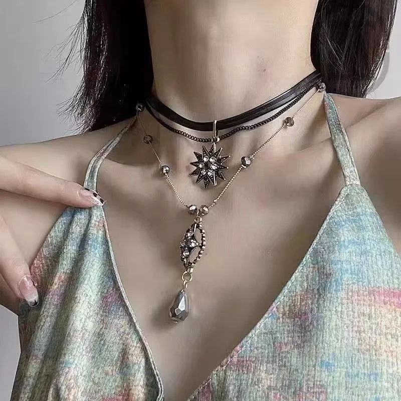 Multi-layered Star Drop Pendant Long Tassel Choker Chain Vintage Necklace Clavicle Chain Bohemian Resort Style Many Woman Gift