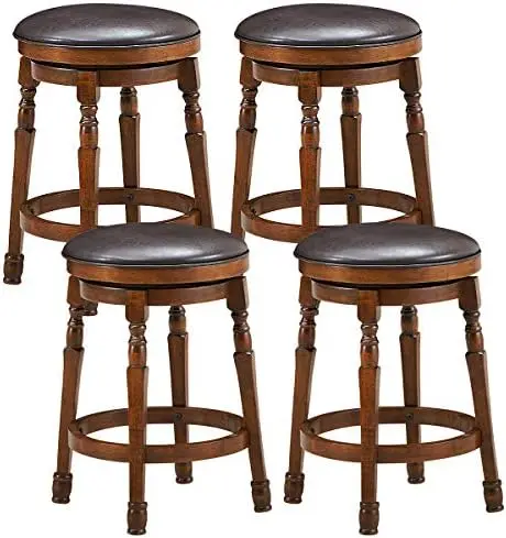 

BacklBar Stools Set of 4, 24' Counter Height Round Swivel Cushioned Barstool with Natural Rubber Wood
