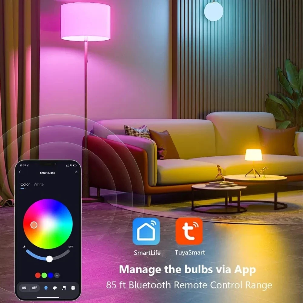 Lampadina a Led intelligente Tuya Bluetooth RGBCW lampadina controllo APP del telefono E27 220V-240V 110V lampada a LED colorata per luce ambientale