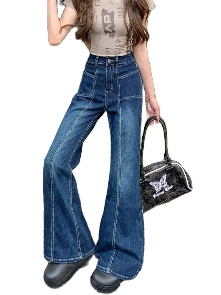 

Women's Blue Flare Jeans Harajuku Denim Trousers 90s Aesthetic Y2k Jean Pants Vintage Japanese 2000s Style Trashy Clothes 2024