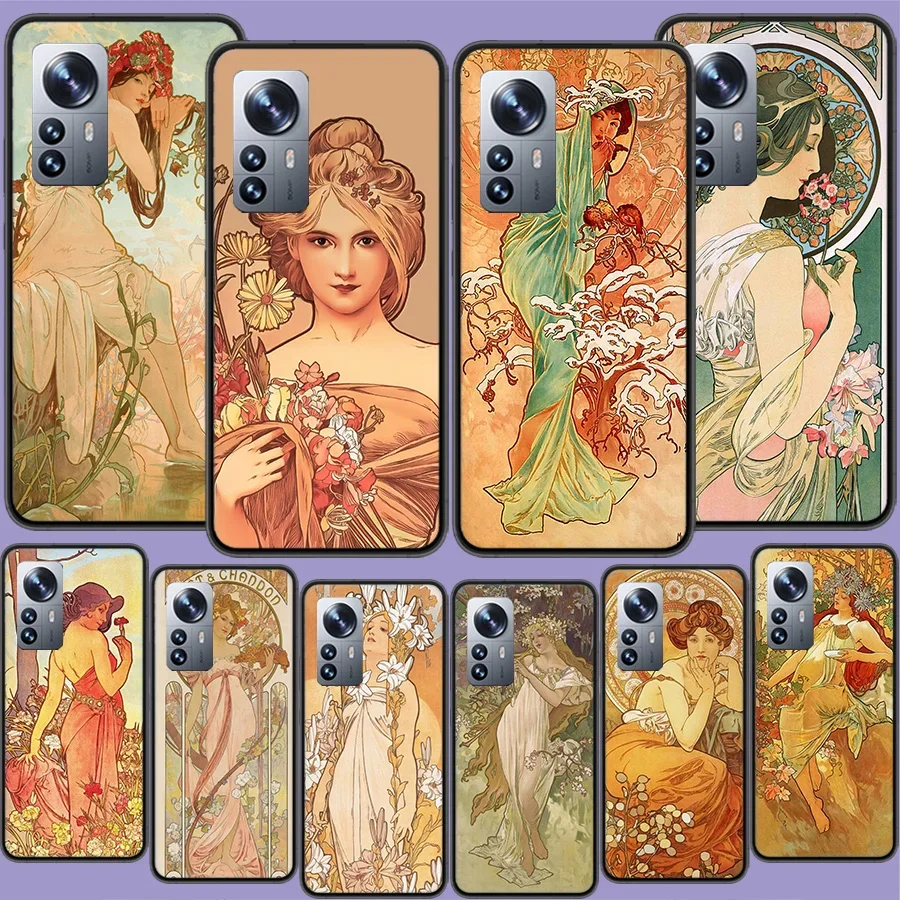 Alfons Mucha Primavera Phone Case For Xiaomi Poco X3 F6 X4 GT M3 M4 M5 M5S X6 X5 Pro F5 F4 F3 F2 F1 Mi Note 10 Lite Cover TPU C