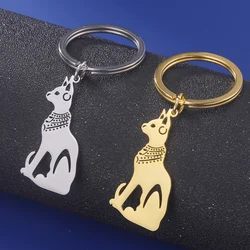 Dawapara Ancient Egypt Animal Cat Tote Keychain Bastet Cat Egyptian Goddess of Protection Pendant Stainless Steel Couple Jewelry