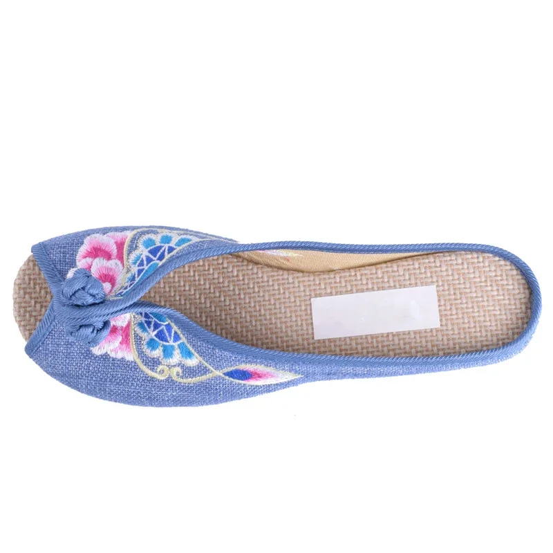 MVVJKE  Embroidered Women Slippers Summer New Linen Chinese Canvas Old BeiJing Flowers Sandals Soft Shoes Size 35-41E221