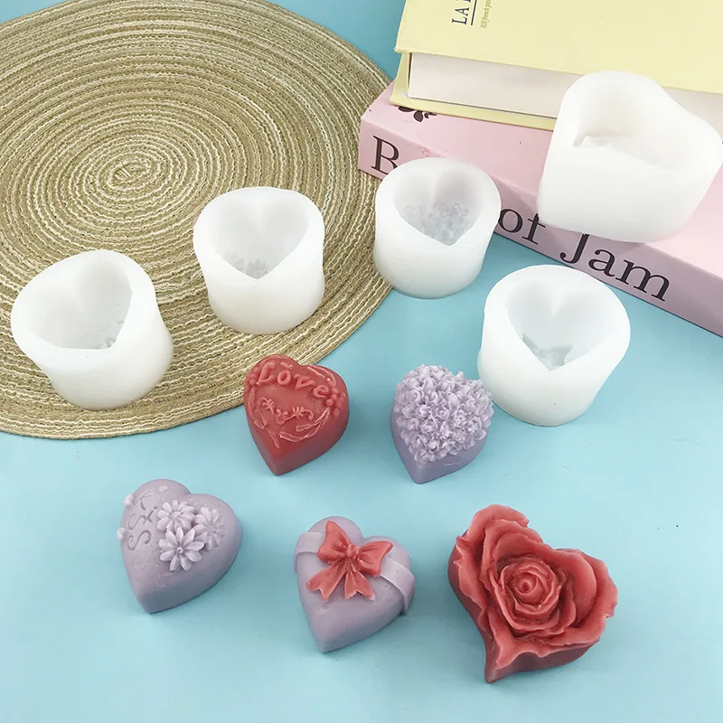 Herzförmige Blume Silikonform 3D Rose Kerze Seifenform DIY Schokolade Eis Backform Hochzeitsdekoration Valentinstag Geschenk