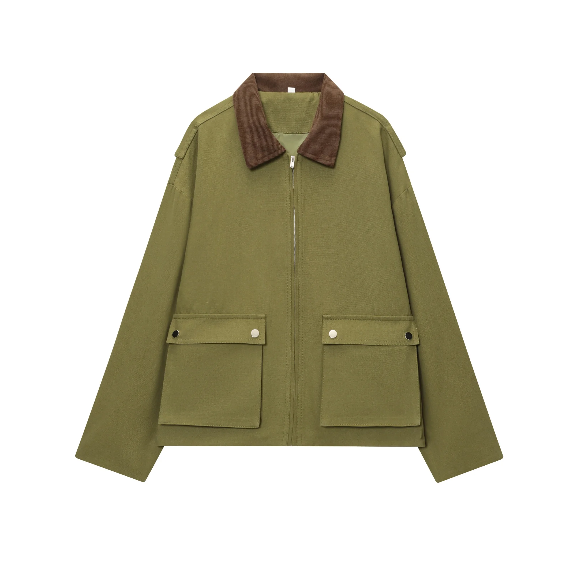 Dames vintage werkkleding stijl woon-werkverkeer contrasterende kleur jas vrouwelijke lange mouwen rits met zakken casual jas streetwear