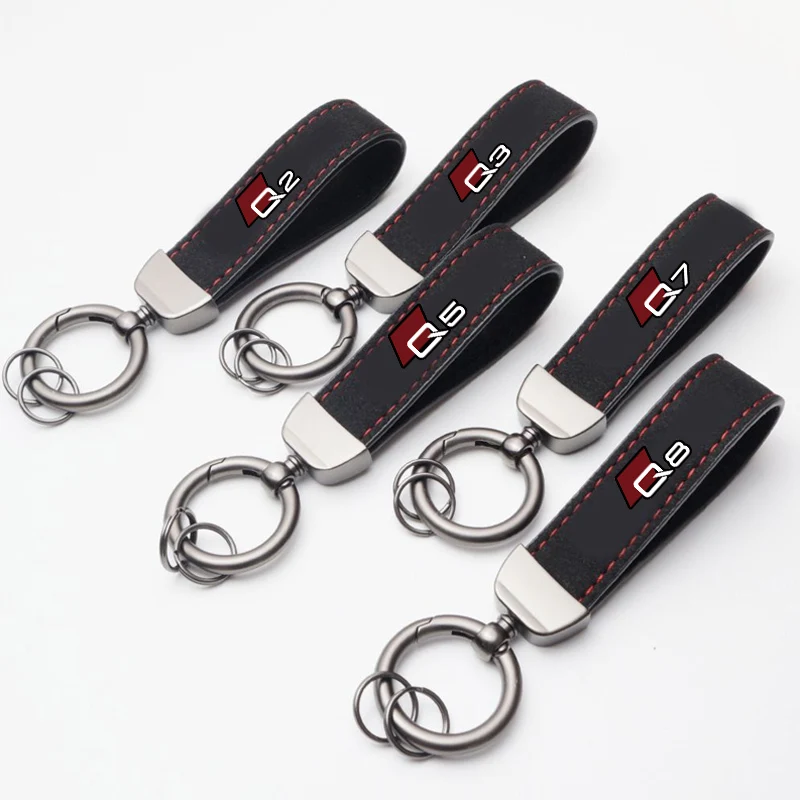 

360 Degree Rotating Metal Leather Horseshoe Buckle Car Key Chain Rings For Audi TT Q1 Q2 Q3 Q4 Q5 Q6 Q7 Q8 Auto Accessories
