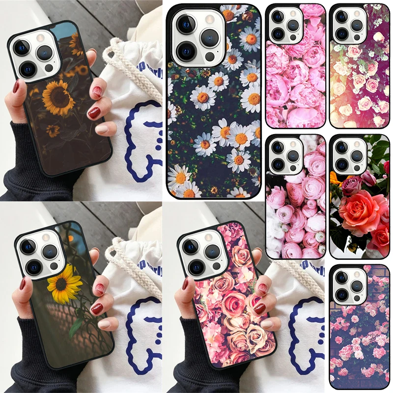 Peony Sunflowe Rose Daisy Plants Flower phone Case Cover For iPhone 16 15 14 Plus X XR XS for apple 16 11 12 13 mini Pro Max