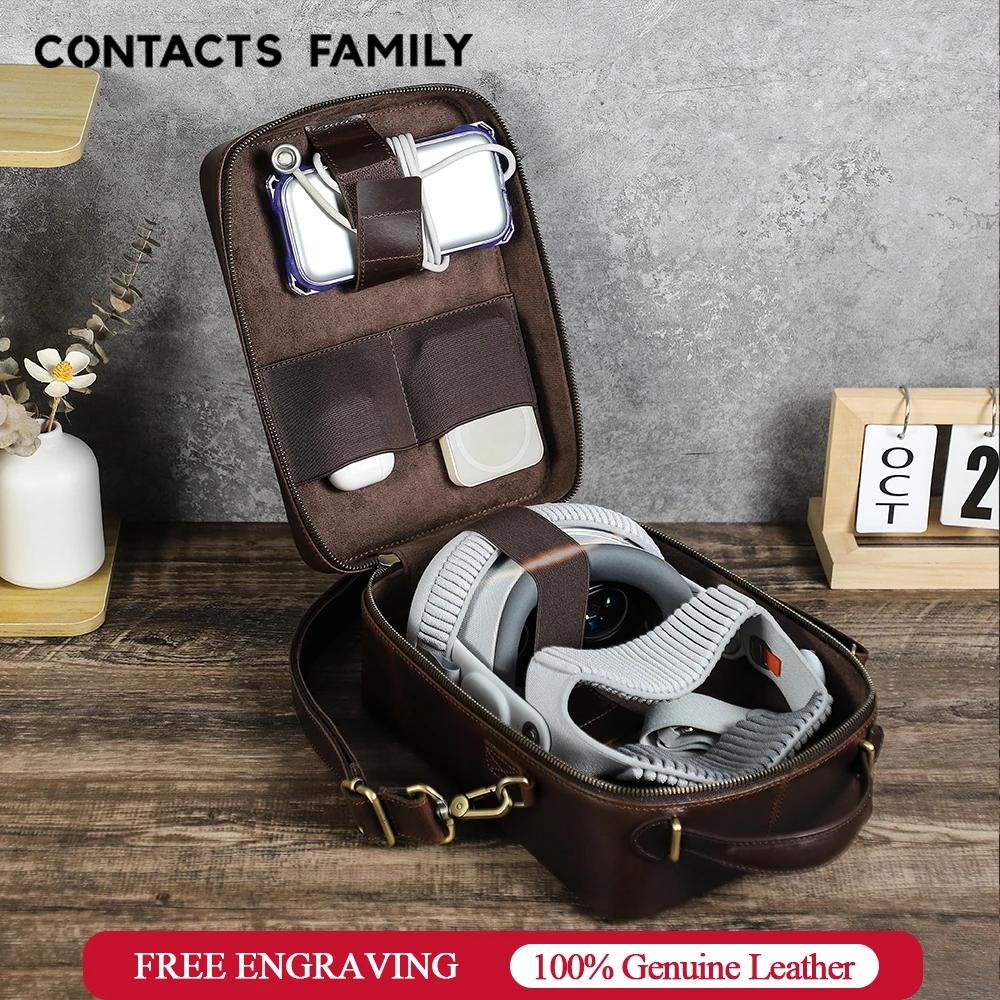 

Genuine Leather Storage Bag for Apple Vision Pro Portable Case VR Headset Controller Accessories Tote Crossbody Bag