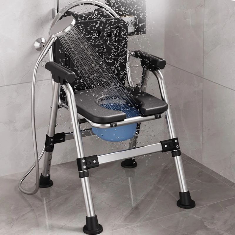 

2 in 1 Foldable Toilet Seat Shower Stools Stainless Steel Gourd Hole Shower Chairs Adjustable Anti-Slip Bath Aids Bathroom Chair