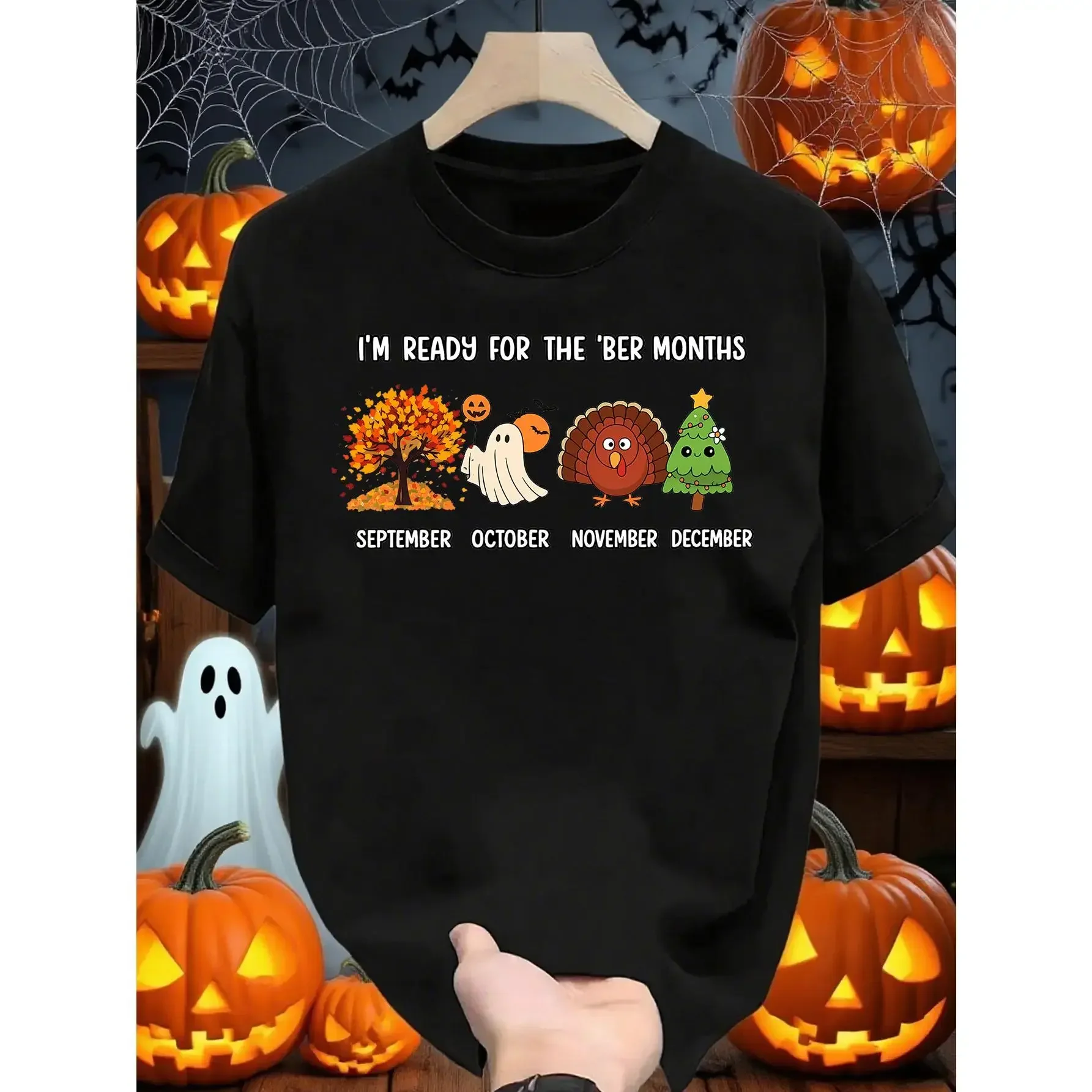 Ber Months Halloween Graphic T-Shirt, Fall Thanksgiving Christmas Pumpkin Tee