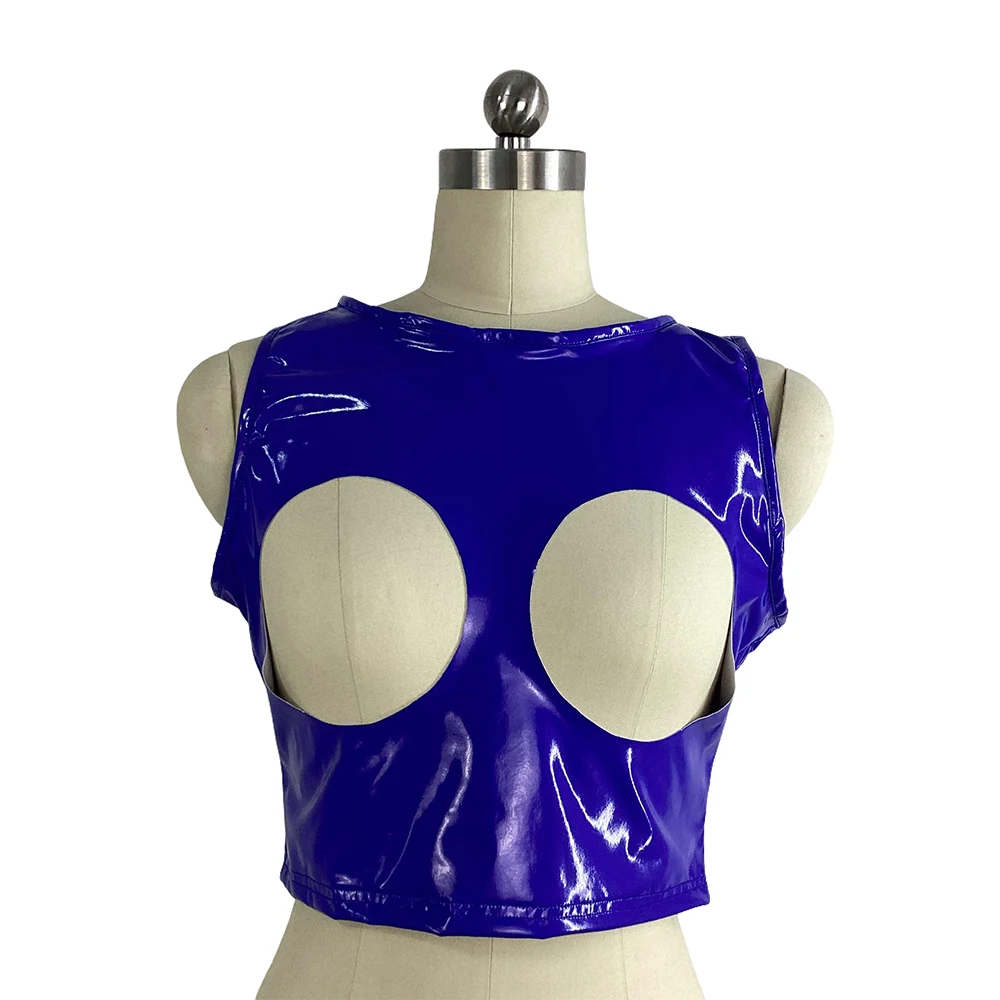 Sexy Shiny PVC Crop Top, Erotic Bra, Glossy Leather, Open Bust Vest, Club Party Sleeveless, Men and Women Tank Top Lingerie