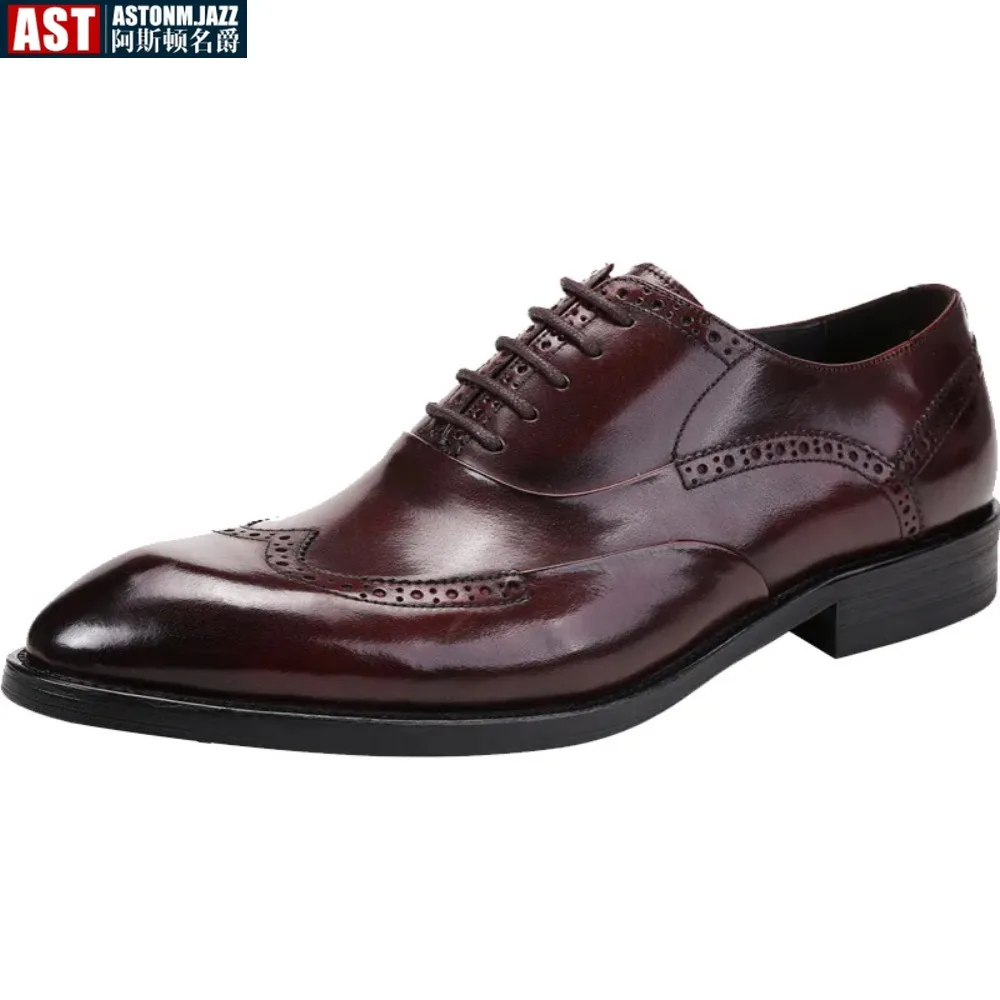 Classic Brogues Leather Shoes Men Luxury Genuine Leather New Style Designer Fashion Black Burgundy Man Wedding Social Shoes