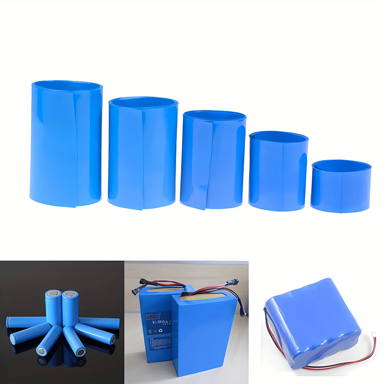 18650 21700 26650 Lipo Battery PVC Heat Shrink Tube Pack 25mm ~ 300mm Width Insulated Film Wrap Lithium Case Cable Sleeve Blue