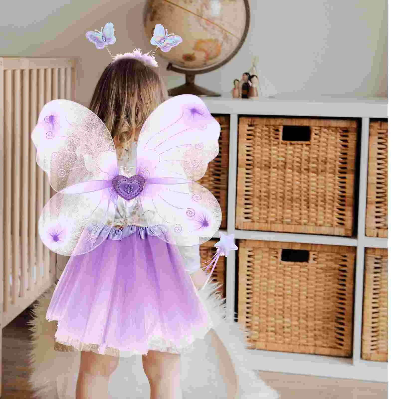 Butterfly Wings Four Piece Set Fairy Costume Girls Dress Kit Rose Masquerade Parties Fabric Girl's