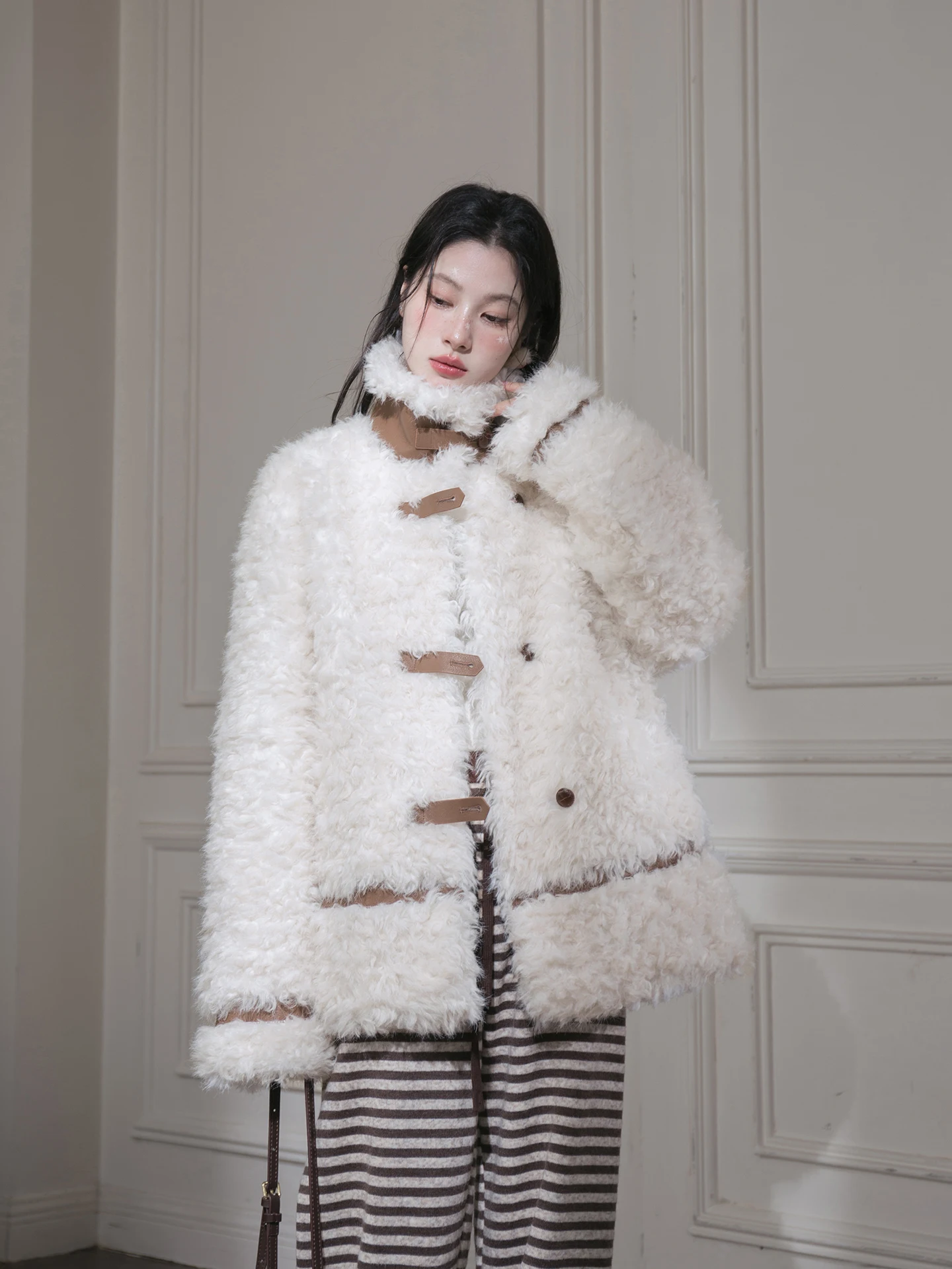 

COTRE Collar Ne Gloves Lamb Fce Warm Caramel Color Blo Hair Coat Women's Original Design Loose Fit Long Sve Coat